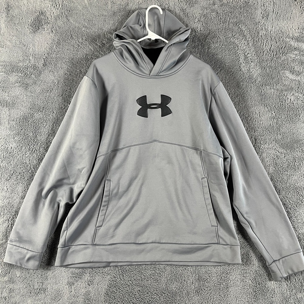 Under Armour Storm 1 Hoodie Mens XL Gray Patch Logo Lined Long Sleeve Pullover